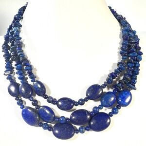 Vintage Jay King Mind Find DTR Necklace Lapis Lazuli 3 Strand 21" Sterling Clasp